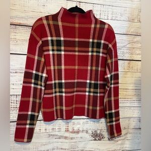 Tahari Red Plaid Sweater Sz M